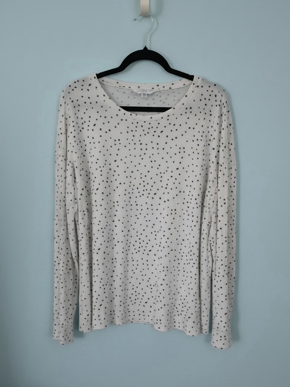 Time and Tru White Long-Sleeve Dot Print Tee